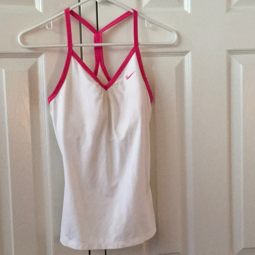 White with pink nike dry fit top